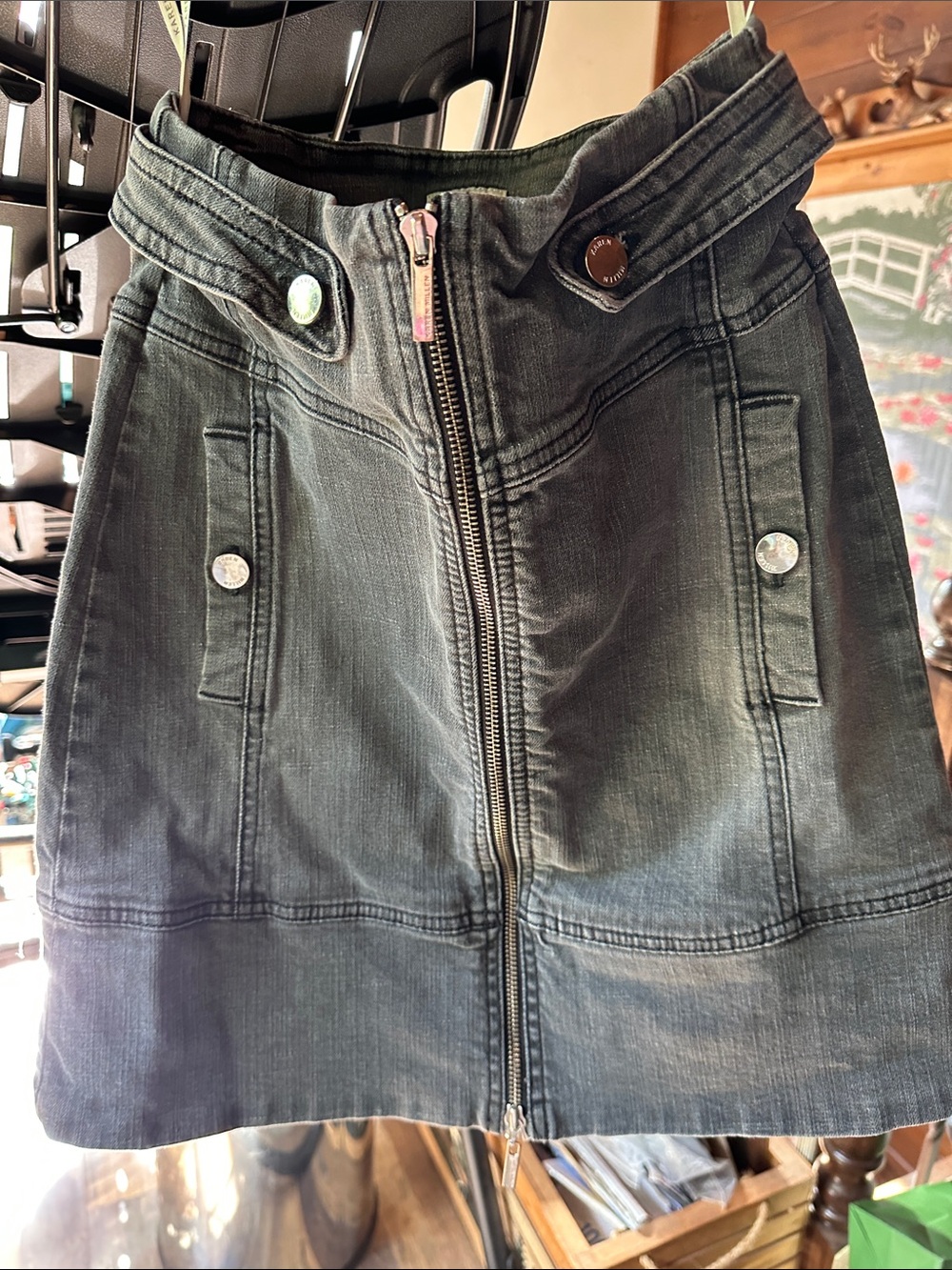 Karen Millen Dark Gray Denim Mini Skirt with Front Zip